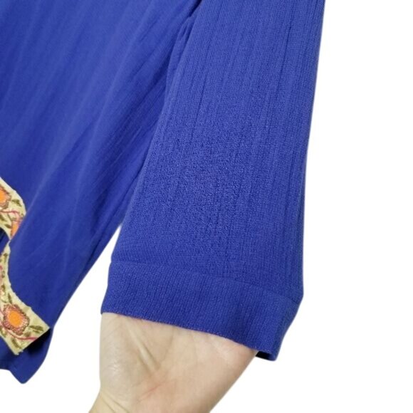 Soft Surroundings Womens Blue Tunic Embroidered Floral‎ Hem 3/4 Sleeves Boho M - Picture 4 of 10